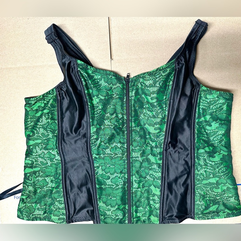 Green Lace and Black satin corset 6XL